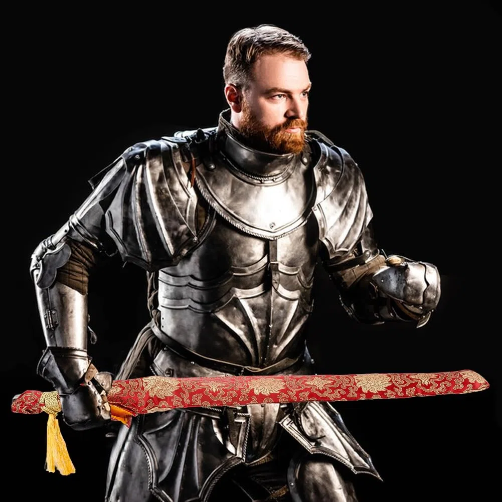 GORGECRAFT Borsa con Motivo A Spada da 135cm con Copertura in Nappa Dorata Custodia Spade da Samurai in Seta Rossa Custodia Fodero Spada Ninja Custodia Katana Cosplay Feste di Halloween