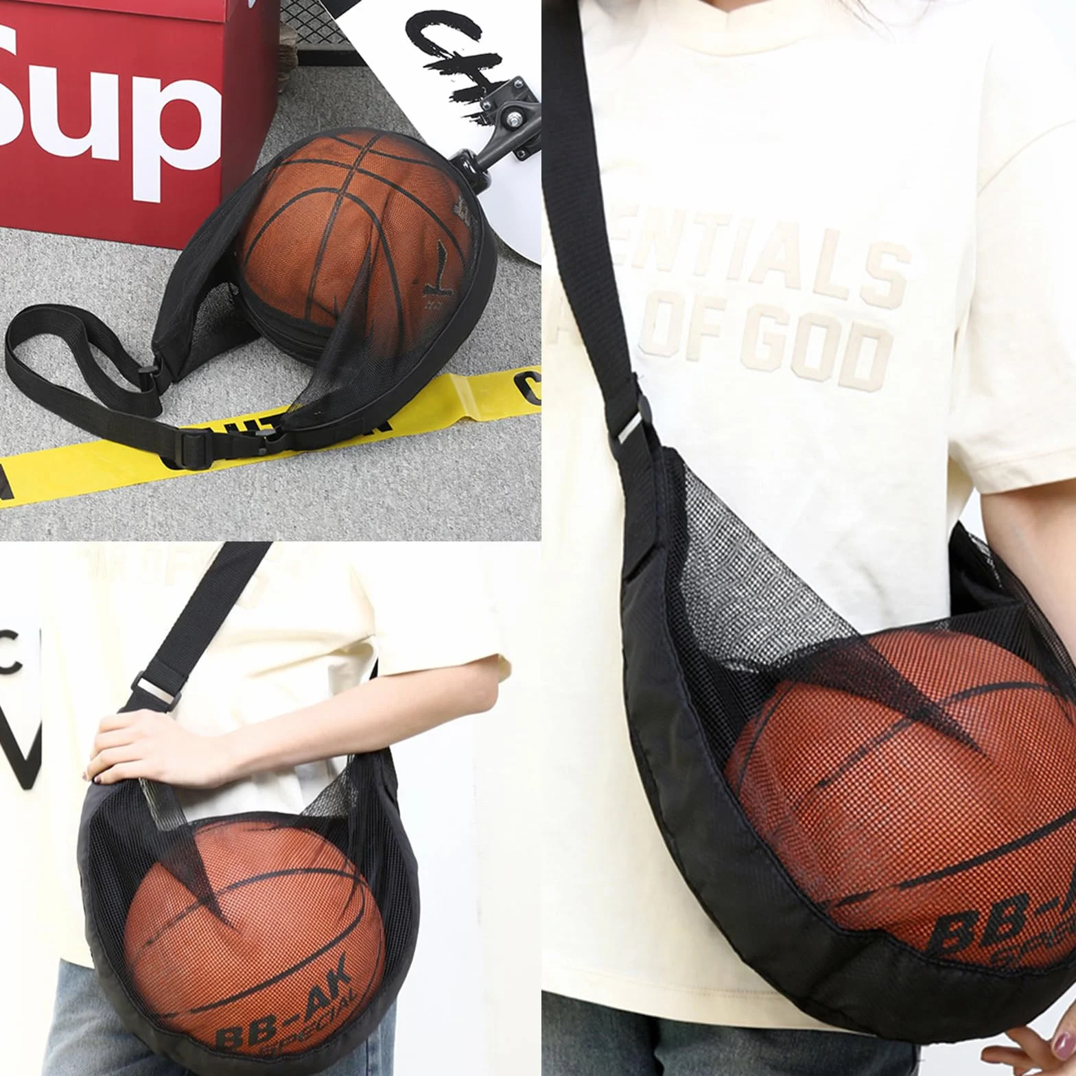 Zaino Basket, Basket Accessori, Sacca Zaino, Borsa da Pallacanestro, Borsa a Rete con Moschettone, Borsa a Rete per Calcio, Pallacanestro