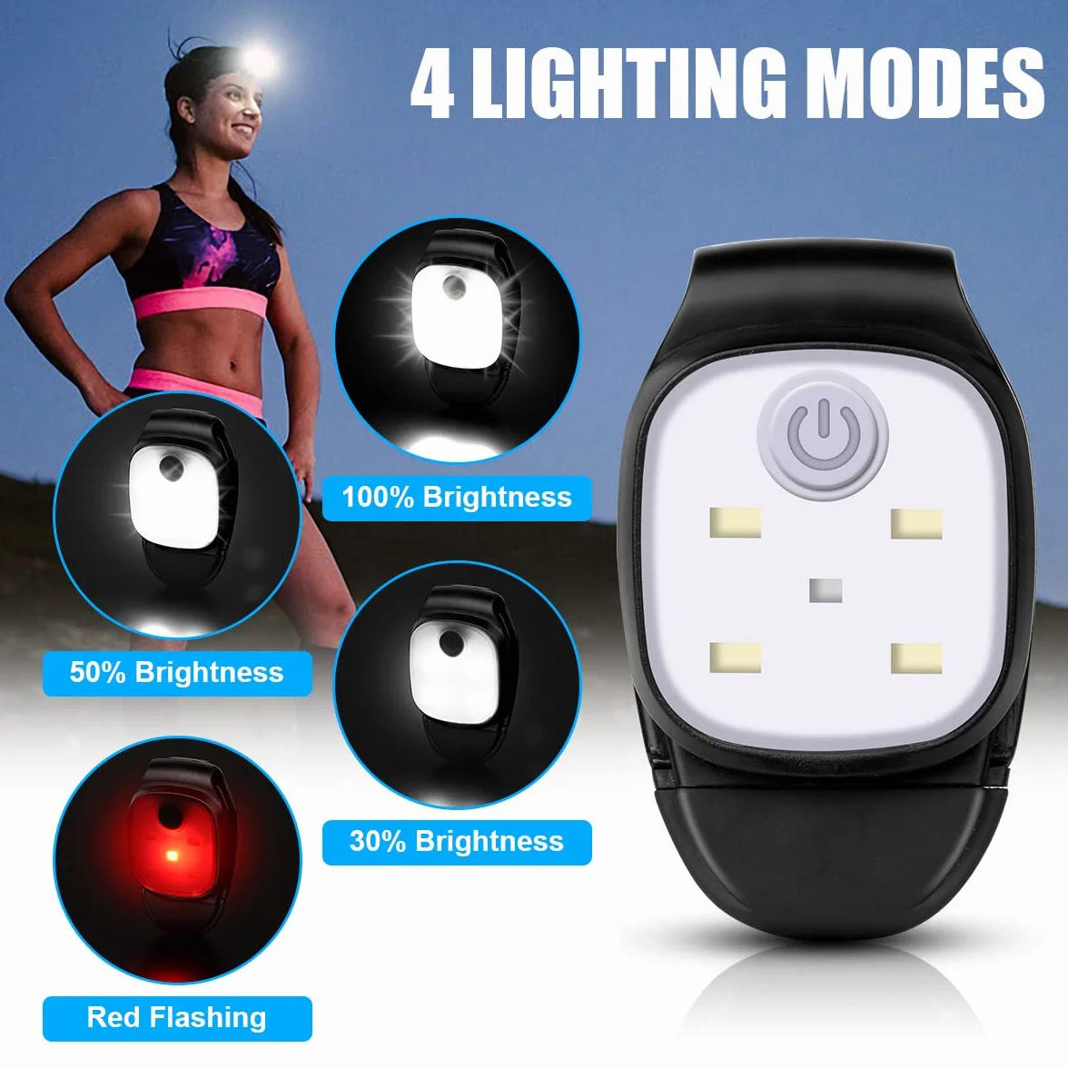 Lampada Frontale a LED Ricaricabile USB Impermeabile con Clip, 4 Modalità Torcia per Corsa Campeggio Ciclismo (2 Pezzi)
