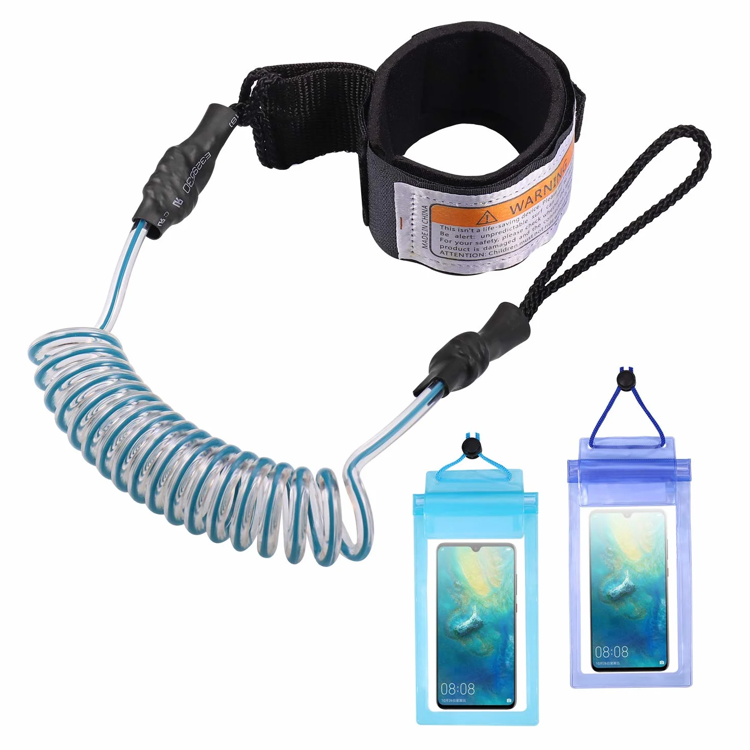 Zocipro Laccio di Sicurezza da Surf, Leash Surf Sup con 2 Pezzi Custodia Impermeabile per il Telefono, 6 Piedi SUP Guinzaglio per Surf Paddle Board, Porta Cellulare Subacquea Universale