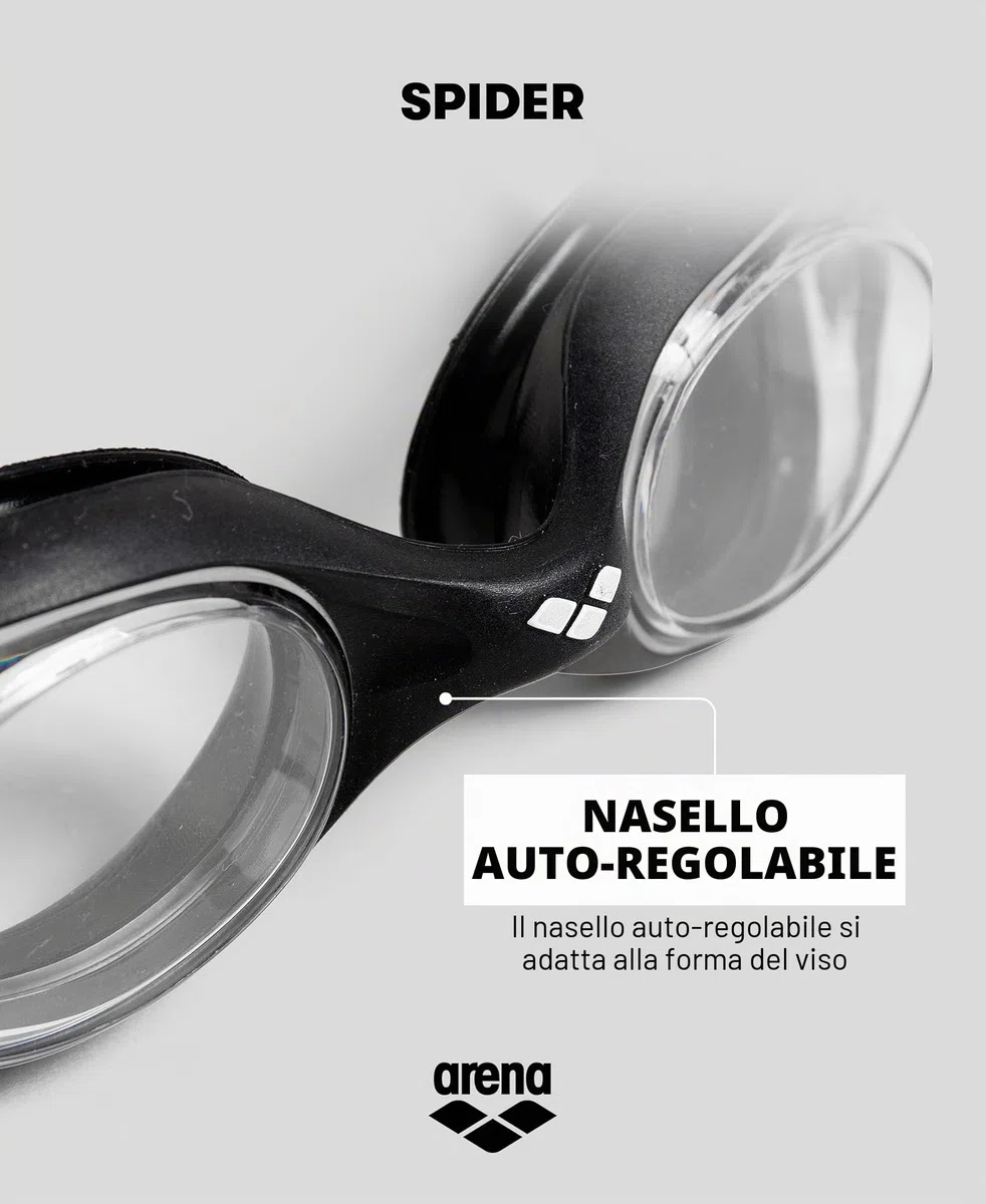 Arena Spider Occhialini Nuoto Anti-Appannamento Unisex Adulto, Occhialini Piscina con Protezione UV, Ponte Nasale Autoregolante, Guarnizioni in Silicone Ipoallergenico