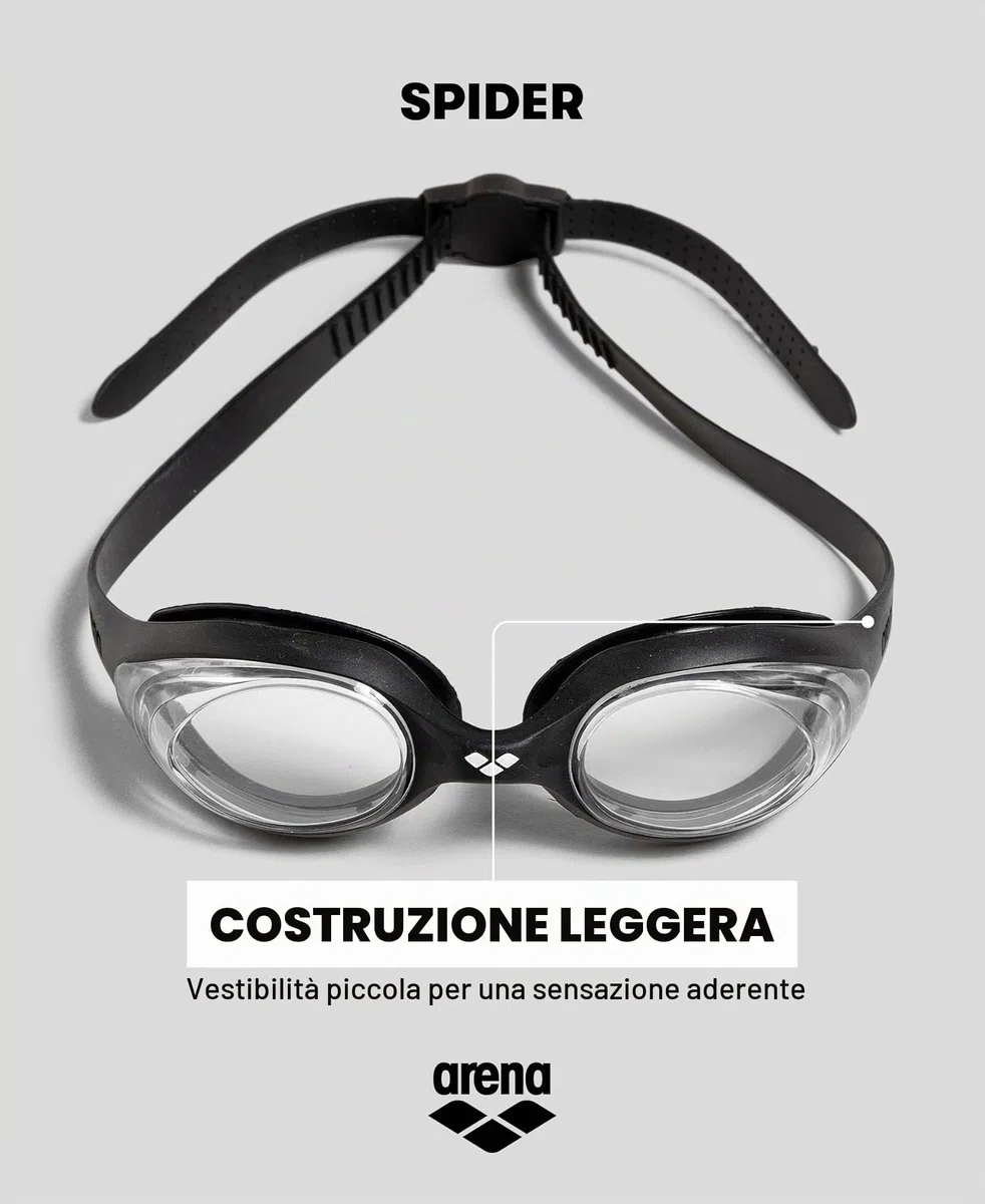 Arena Spider Occhialini Nuoto Anti-Appannamento Unisex Adulto, Occhialini Piscina con Protezione UV, Ponte Nasale Autoregolante, Guarnizioni in Silicone Ipoallergenico