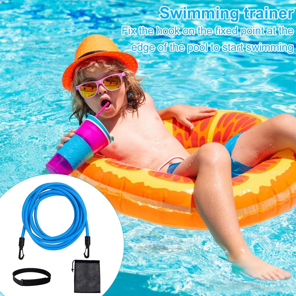 Cinture Da Piscina Regolabile,Elastico Regolabile Cinture Da Piscina,3 Metri Cintura Da Nuoto,Cintura Da Allenamento La Nuotata,Per Bambini E Adulti,Allenamento Nuoto Ed Esercizio Fisico,Blu