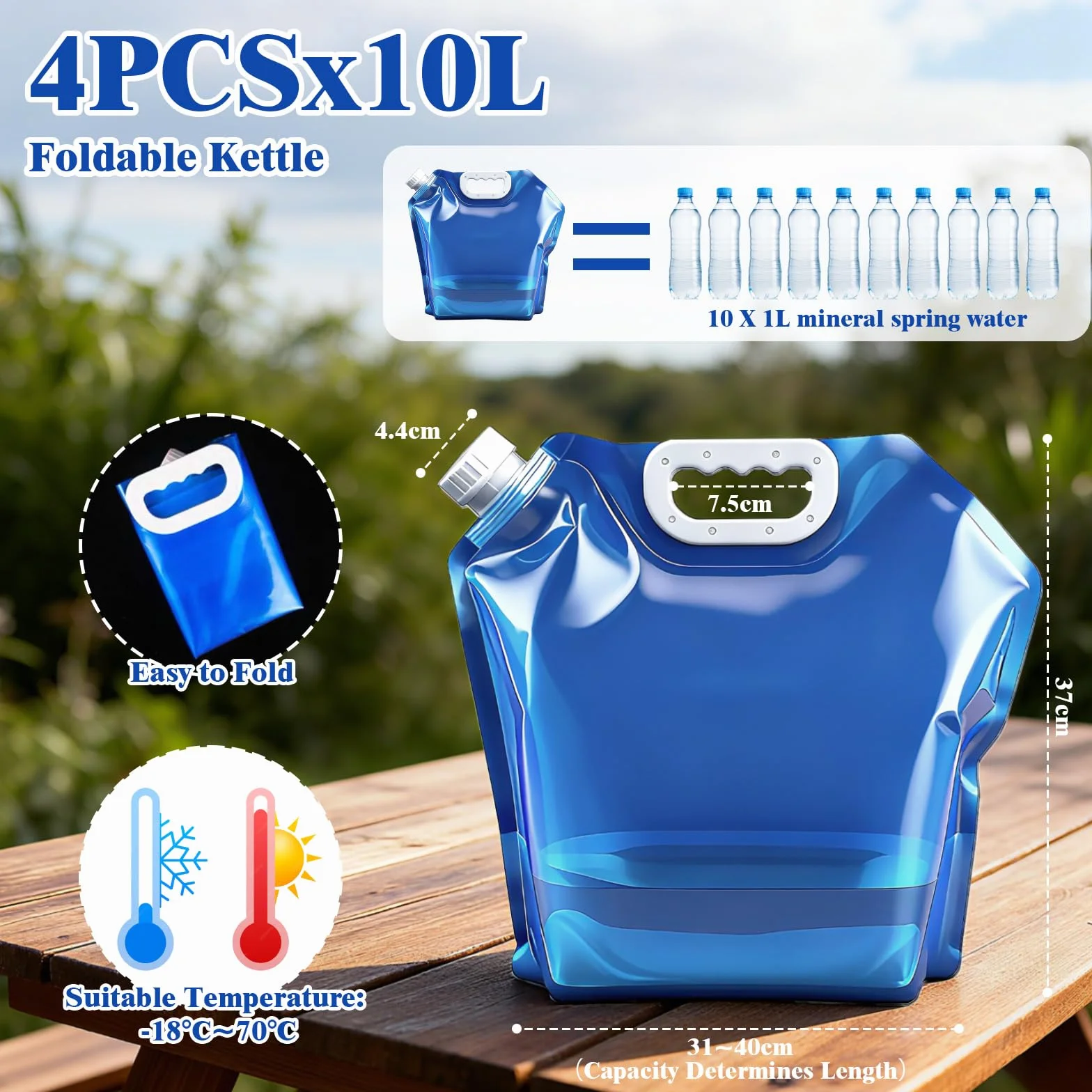 4 Pezzi Tanica Acqua Pieghevole 10L, Tanica Pieghevole, Senza BPA, Taniche per Acqua Portatili, Contenitori Pieghevoli per Acqua, Riutilizzabile, per Campeggio, Emergenza, Picnic, Blu