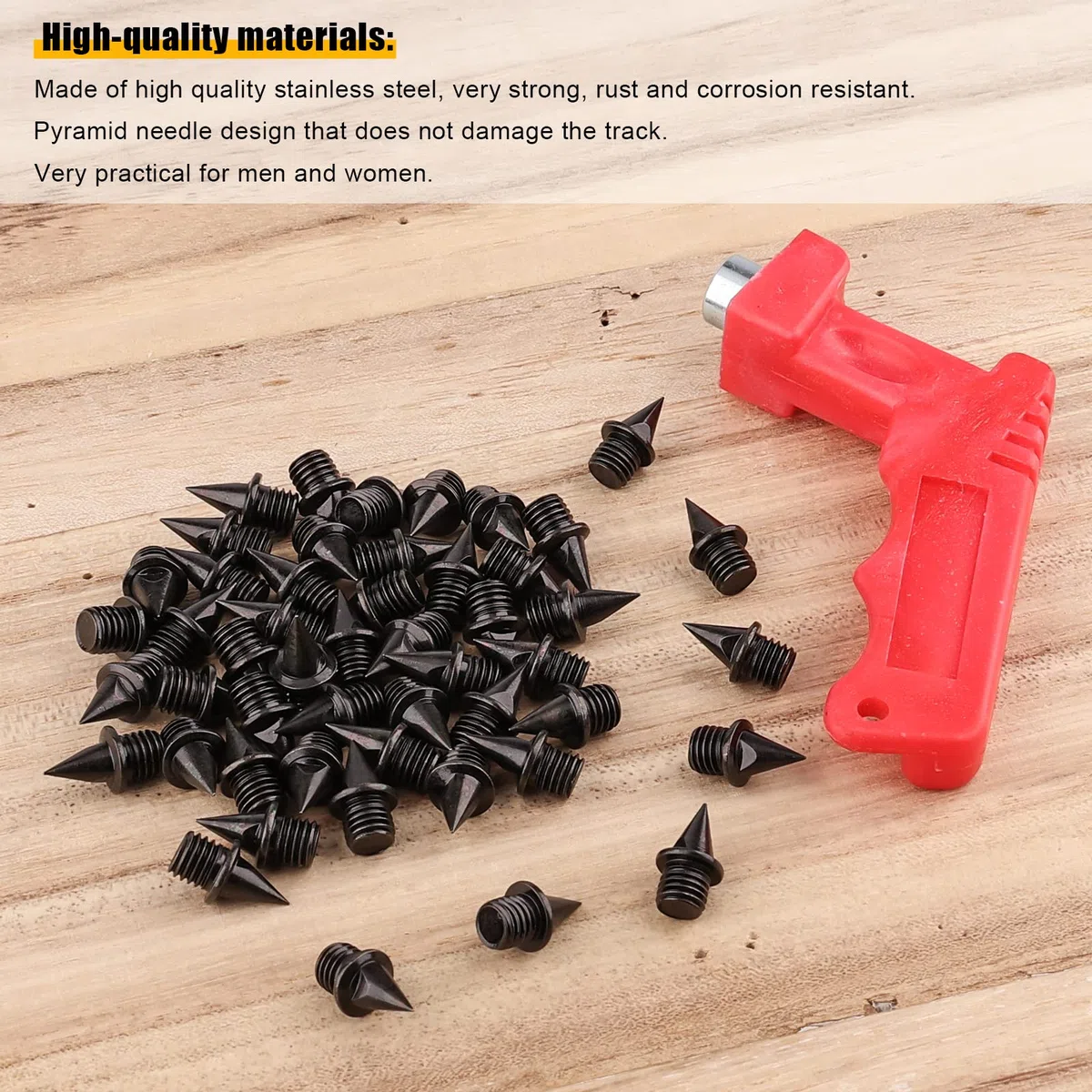 AIEX 50 Pezzi 6mm Tacchetti Scarpe di Ricambio con Chiave a Punte, Acciaio Punte da Cross Country Punte Piramidali Track Spikes per Scarpe da Pista Salto in Lungo Corsa Escursionismo